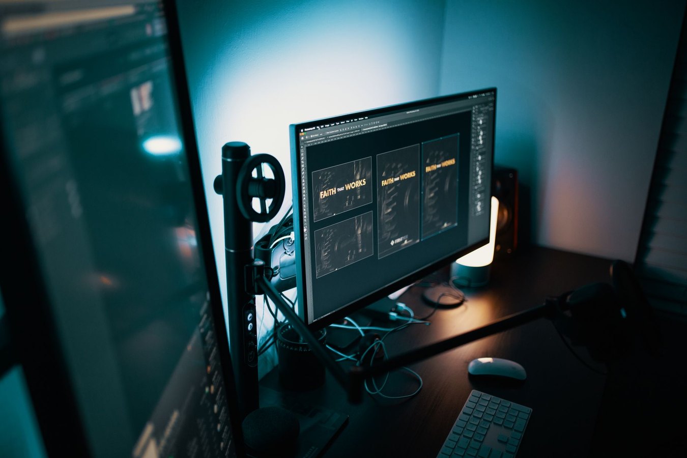 Team gaming setup with controllers and headsets